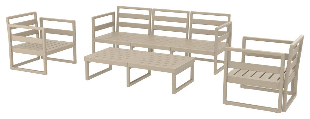 Mykonos 5 Person Lounge Set Taupe With Acrylic Fabric Taupe Cushion