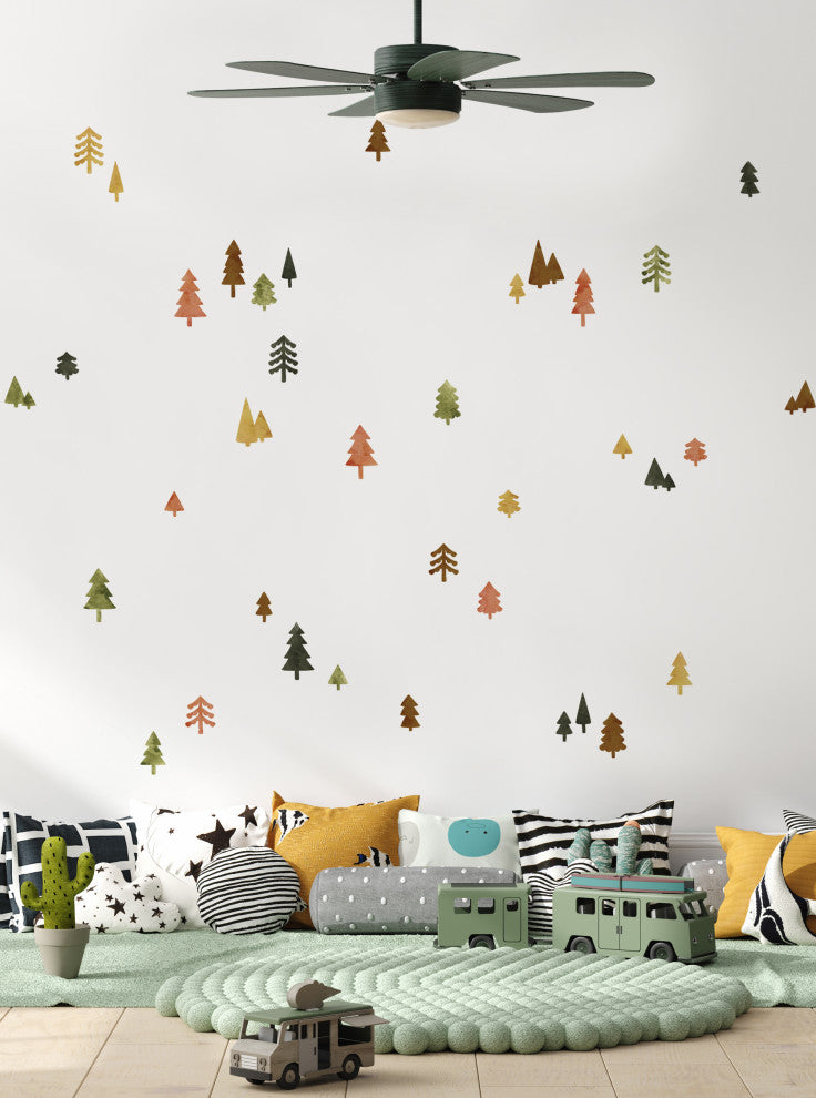 Mini Forest Tiny Trees Peel and Stick Vinyl Wall Stickers, Cozy Fall