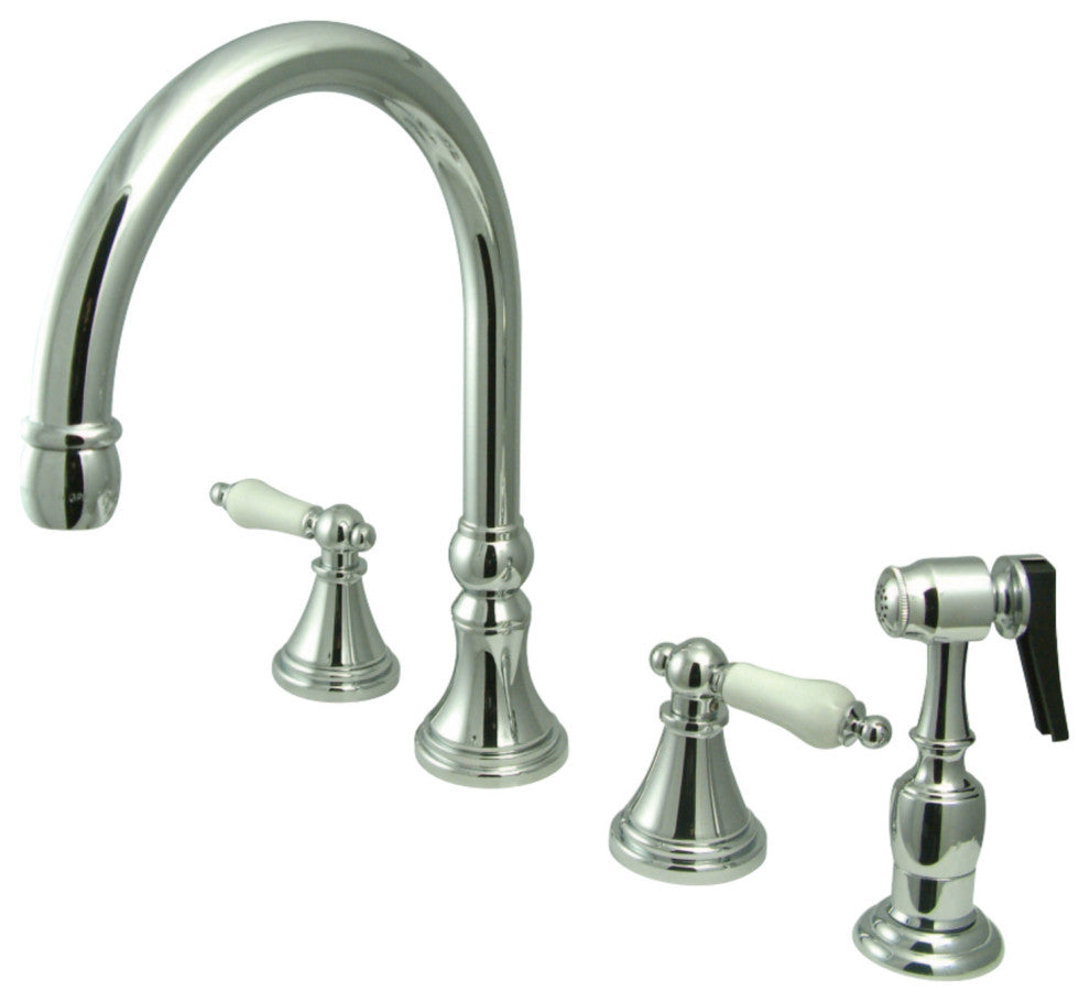 Kingston Brass Widespread Kitchen Faucet With Brass Sprayer, Polished Chrome