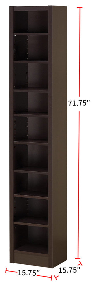 Rectangular Bookcase With 2 Fixed Shelves, Cappuccino