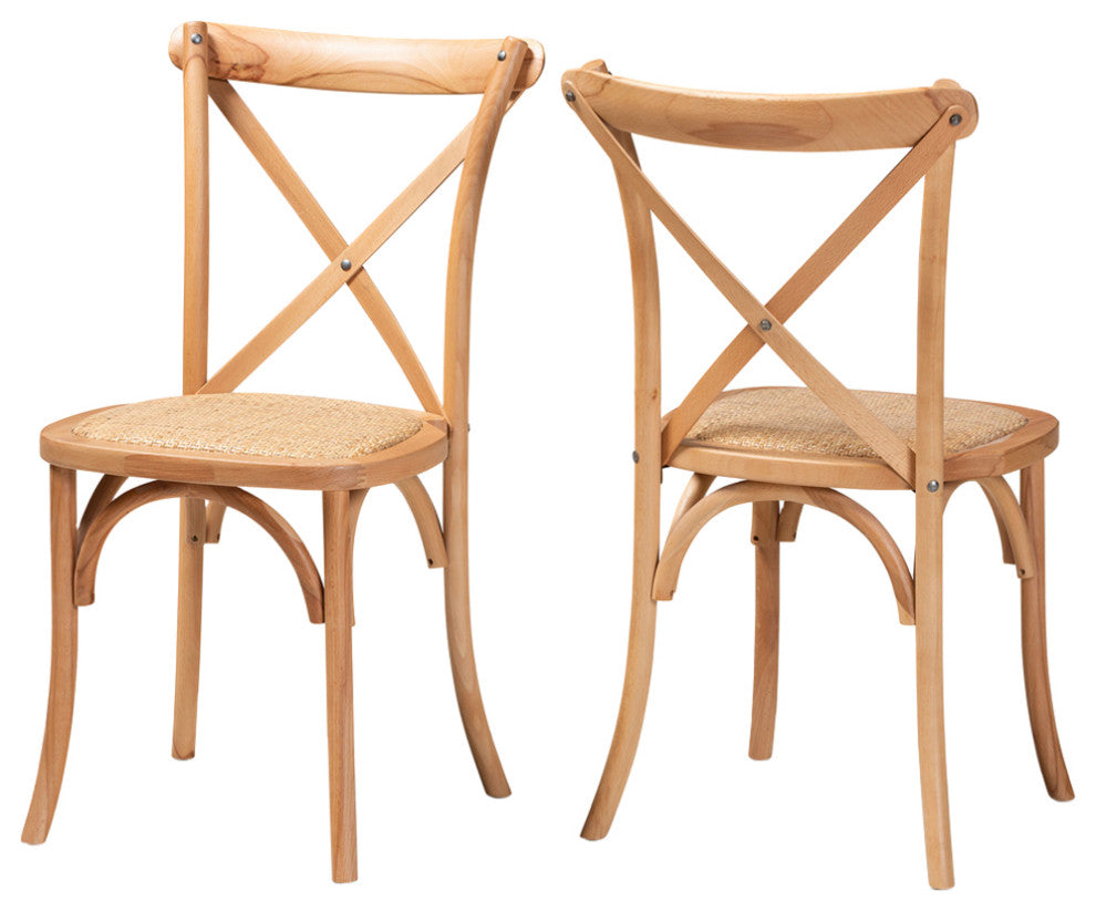 Noelle Mid-Century 2-Piece Dining Chairs, Natural Brown