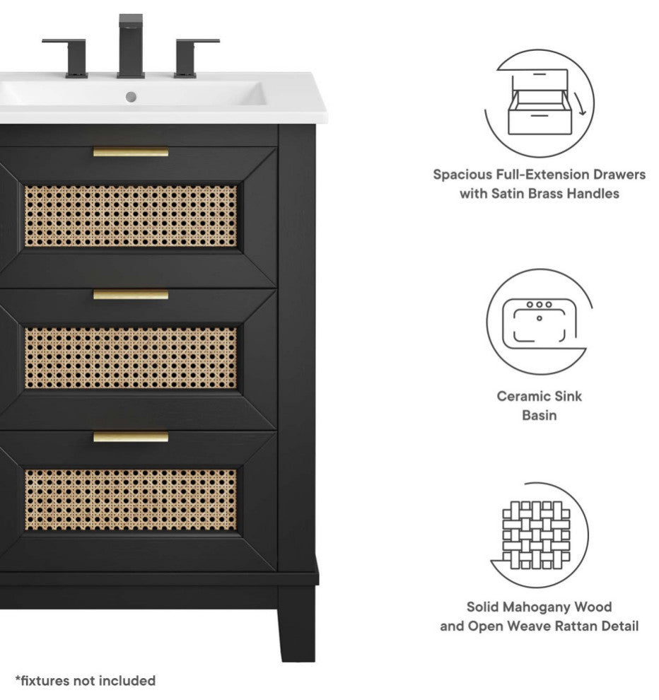 Dixie 24" Solid Wood Bathroom Vanity, Black White