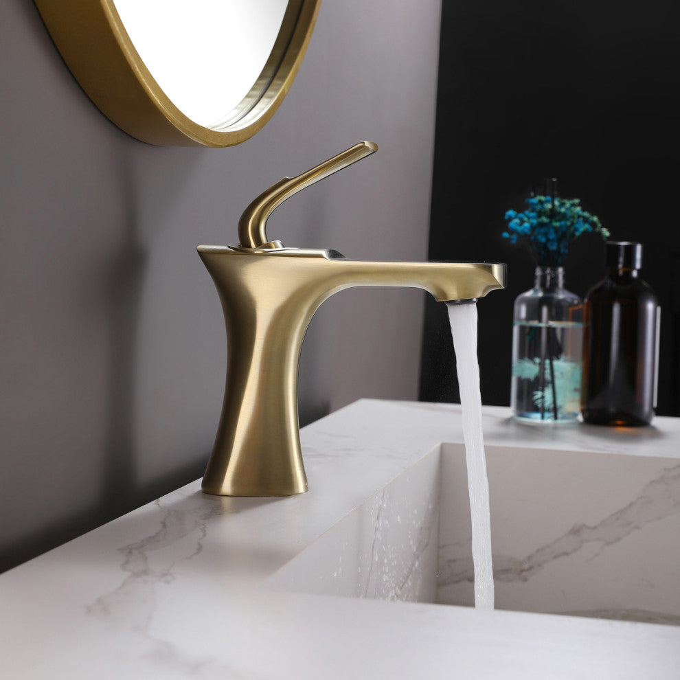 Single Hole Bathroom Sink Faucet, Brushed Gold