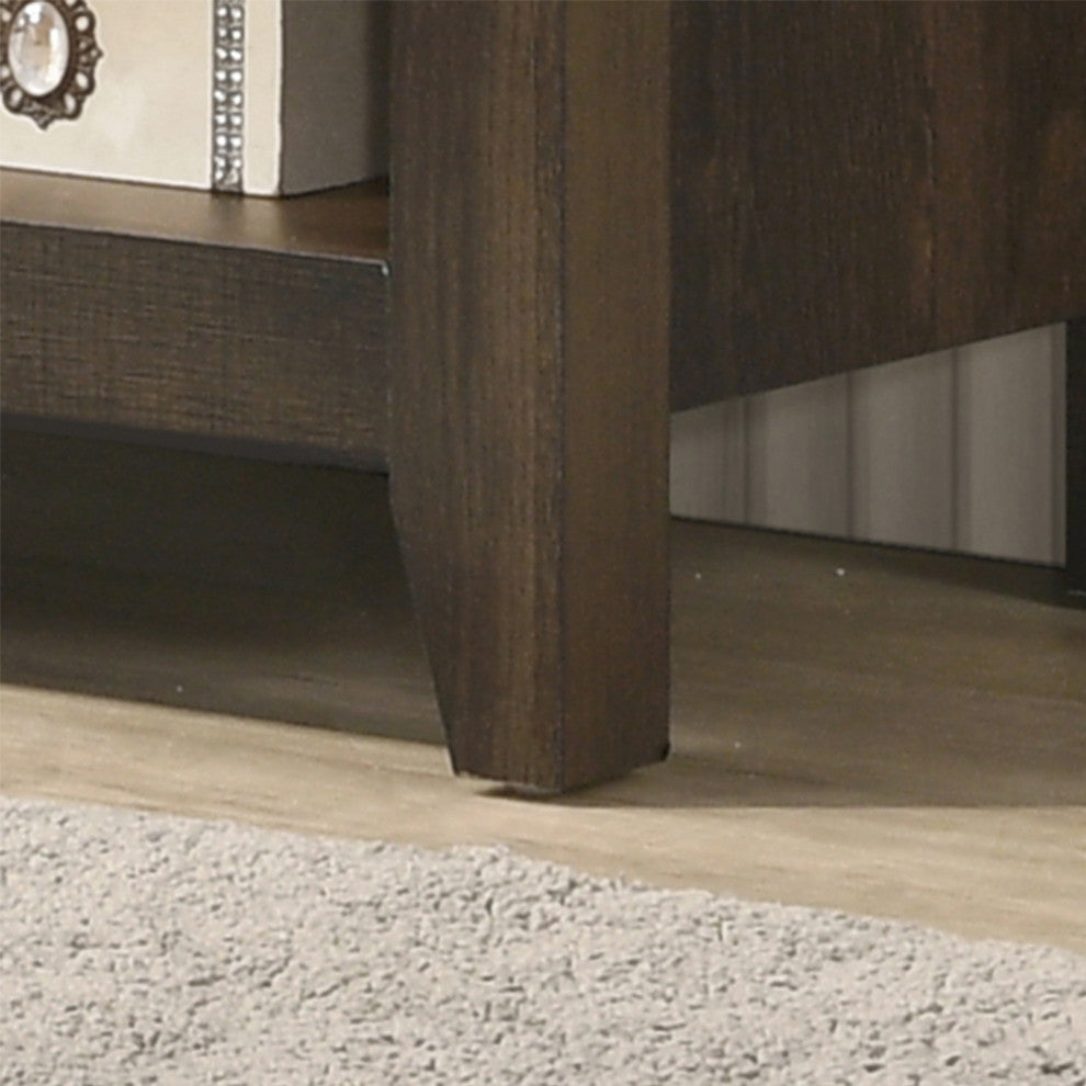 6 Open Shelves Rectangle TV Stand, Dark Dusty Brown