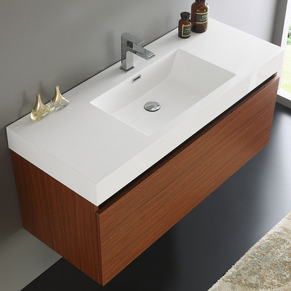 Fresca Mezzo 48" Teak Wall Hung Cabinet With Integrated Sink