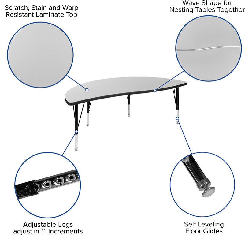 60" Circle Wave Activity Table Set with 14" Student Stack Chairs, Grey