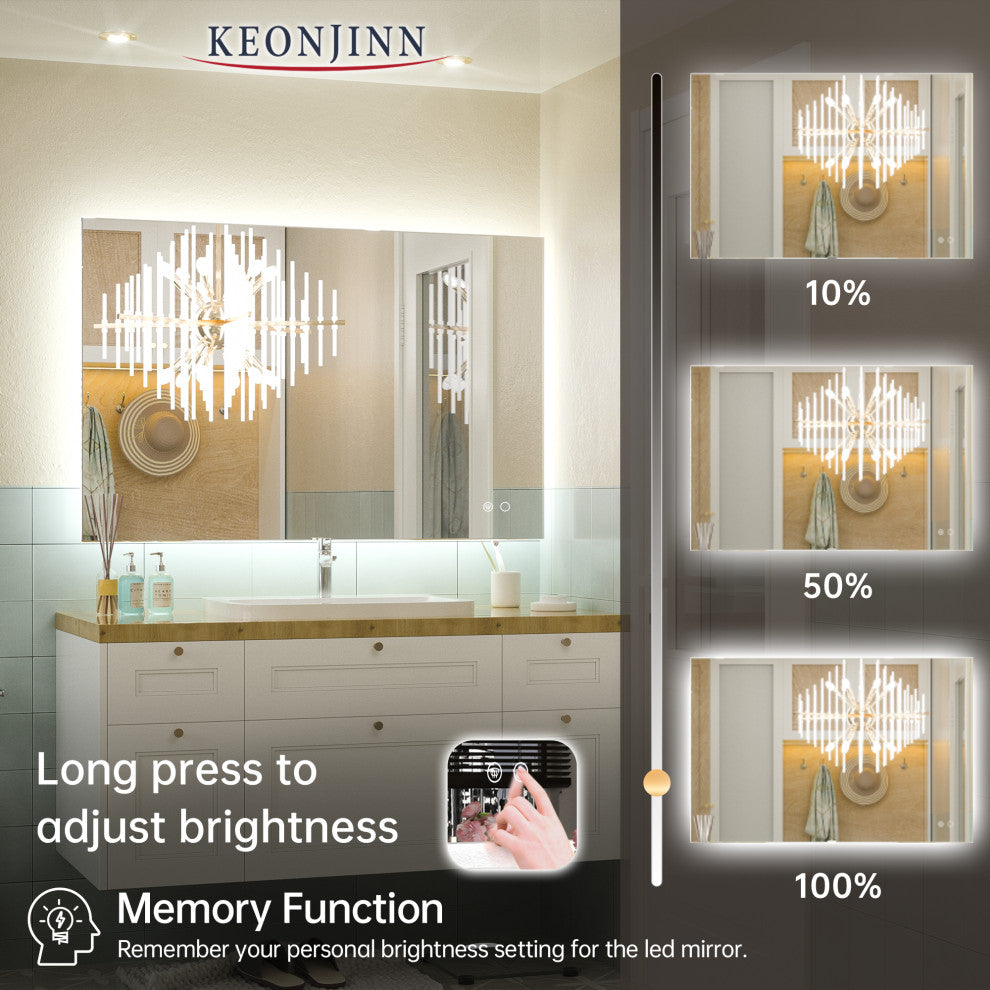 Backlit LED Mirror for Bathroom, Anti-Fog Dimmable, Silver, 40x28