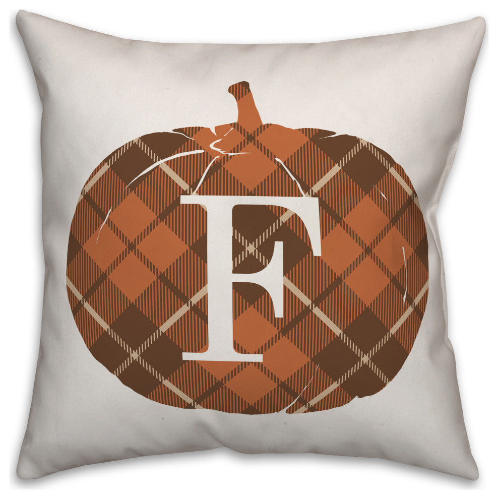 Plaid Pumpkin Monogram F 18x18 Spun Poly Pillow