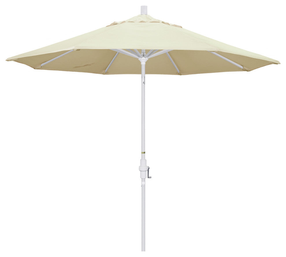 9' Matted White Collar Tilt Crank Aluminum Umbrella, Canvas Pacifica