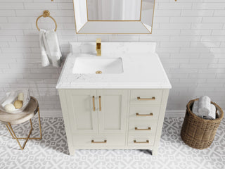 Malibu 36" Left Offset Bath Vanity in Fine Grain 1.5" Empira Quartz