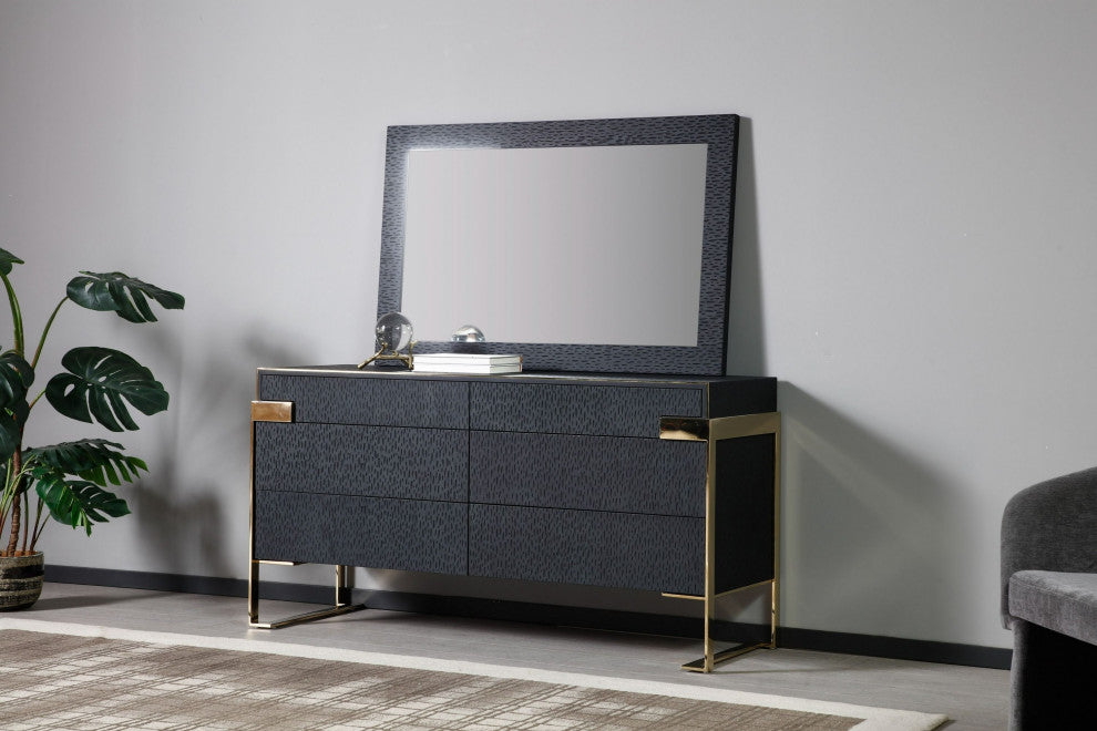 Modrest Athena and Rothsay Modern Grey Fabric, Wenge, Gold Bedroom Set