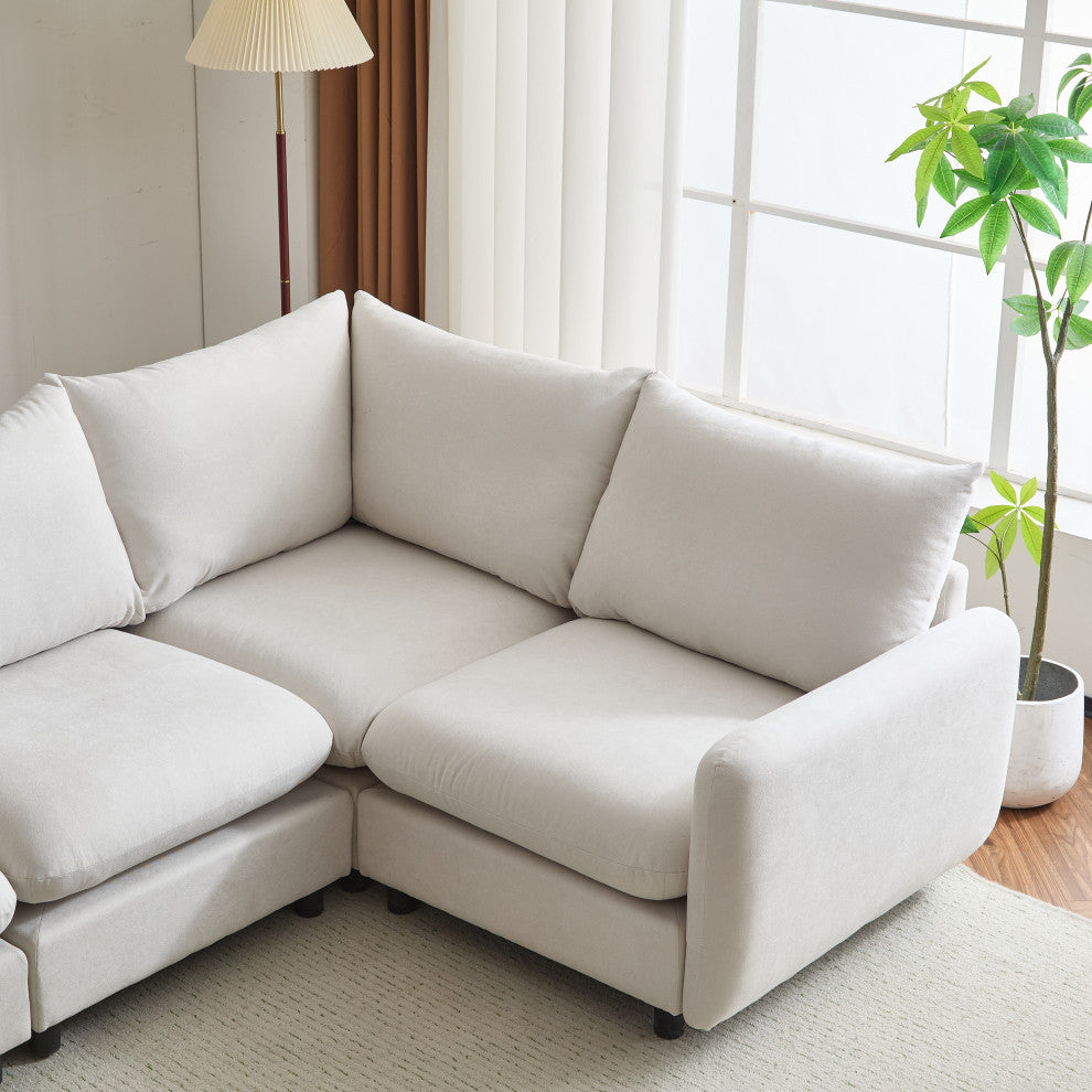 GDF Studio Upholstered Modular Sectional Sofa Set, White Sand, 3 Seater-L Shaped