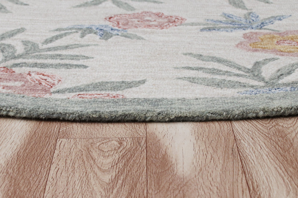 6" Round Gray Floral Traditional Area Rug