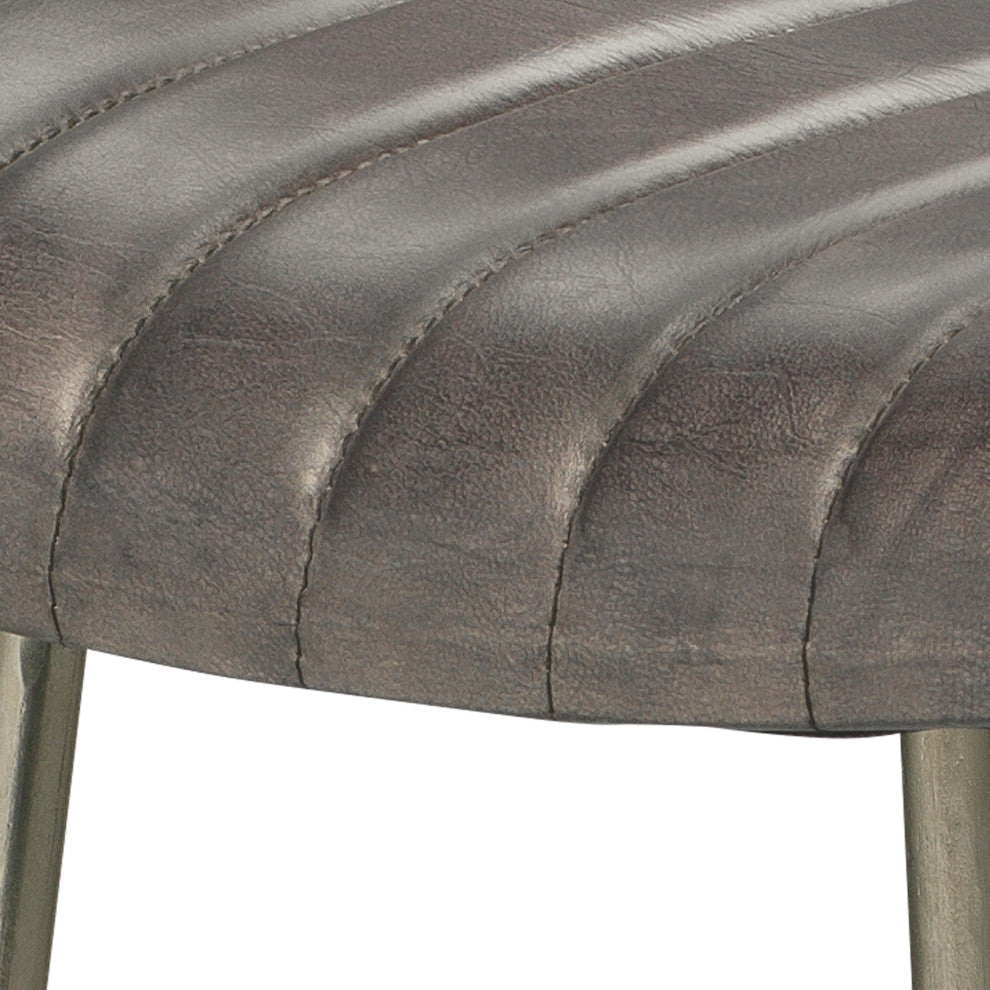 Vintage Style Curved Leather Seat Counter Stool Charcoal Gray Retro Ribbed