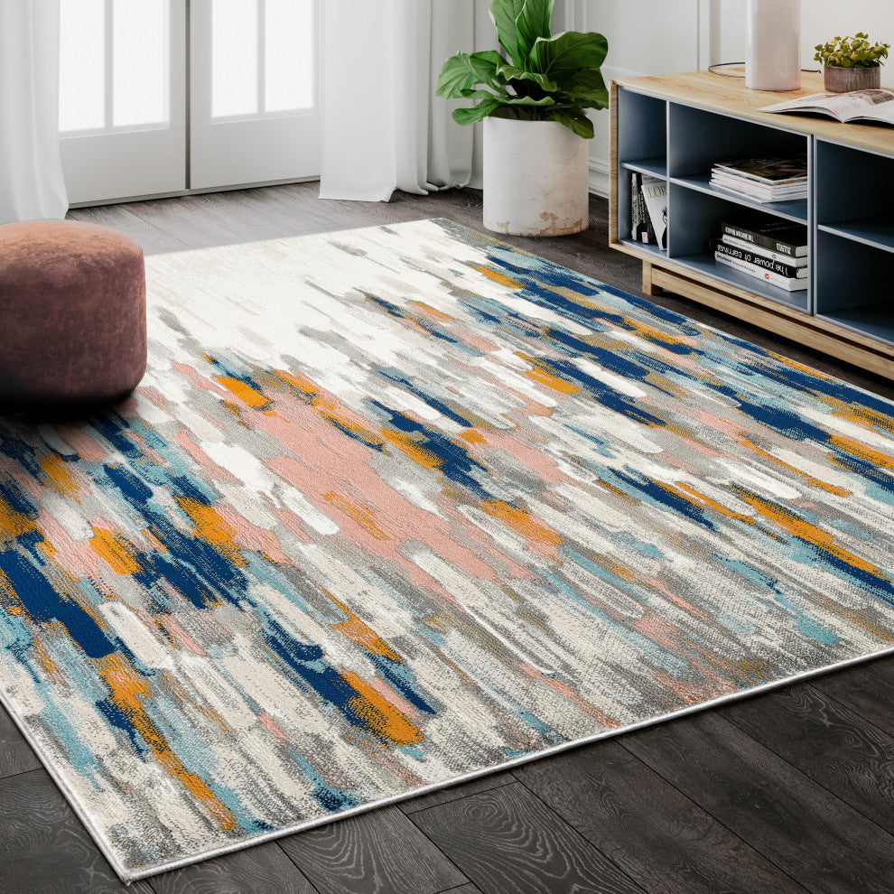 Abani Porto PRT140A Contemporary Orange and Blue Abstract Area Rug