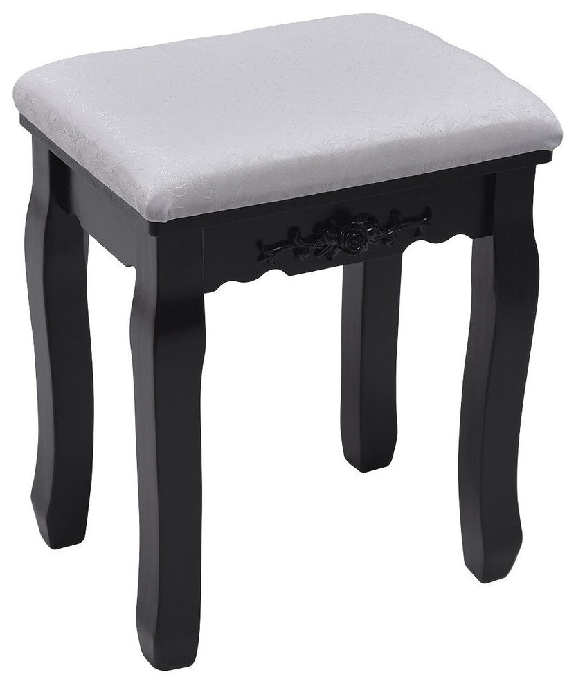 Compact Style Tri-Folding Mirror Vanity Table Stool Set With 4 Drawers, Black