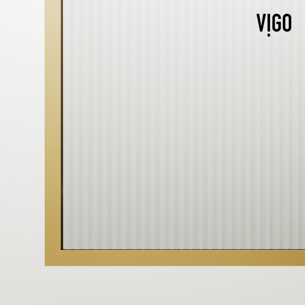 VIGO Meridian Framed Fixed, Matte Brushed Gold, Shower Screen, 34" W X 74" H, Fluted Glass