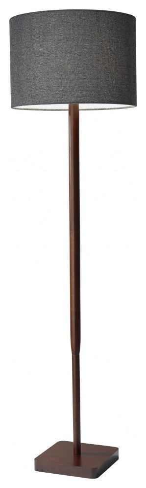 59" Solid Wood Traditional Shaped Floor Lamp With Black Drum Shade
