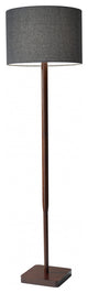 59" Solid Wood Traditional Shaped Floor Lamp With Black Drum Shade