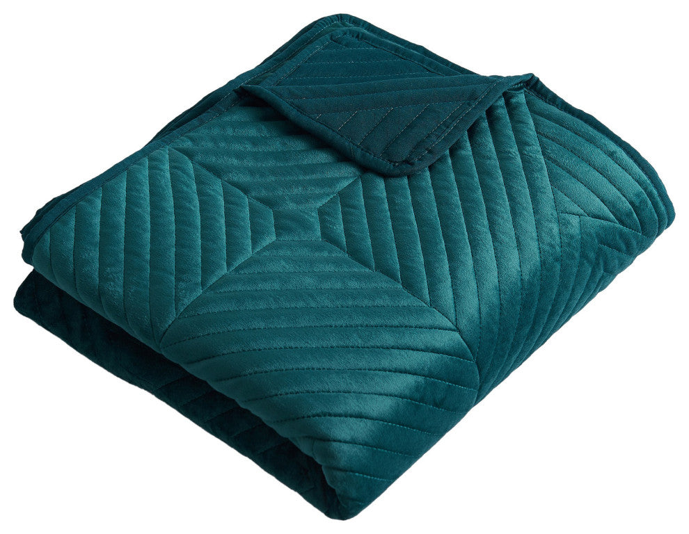 Benzara BM293464 Quilted Throw Blanket, Polyester Filling, Teal Dutch Velvet