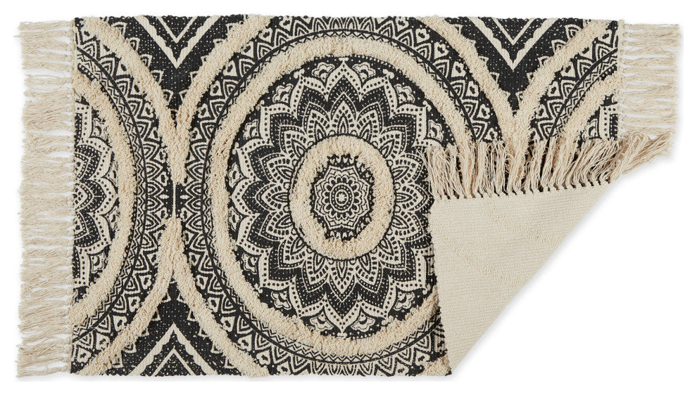 Black Printed Natural Hand-Loomed Shag Rug 2x3 ft.