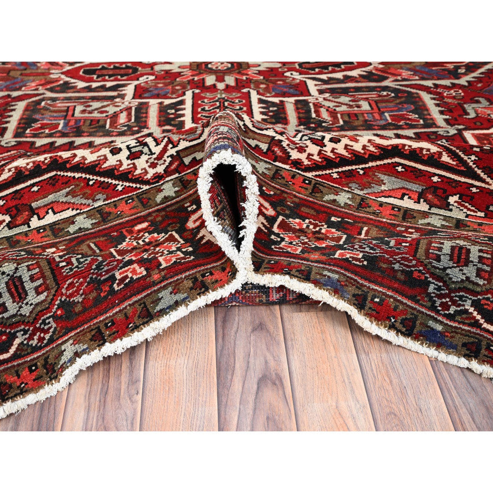 Ajax Red Pure Wool Hand Knotted Vintage Persian Heriz Oriental Rug 7'9"x10'10"