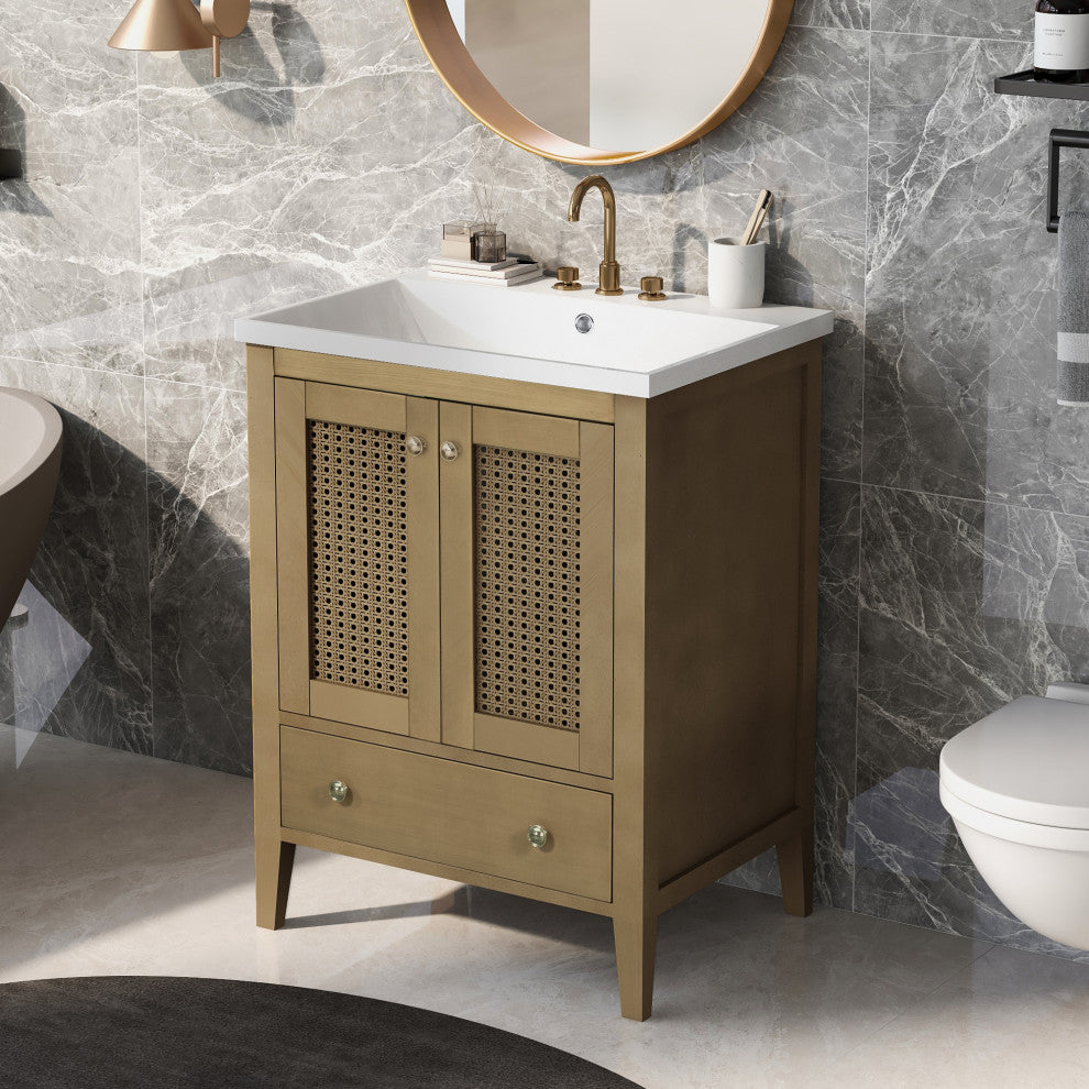 MDF Freestanding Bathroom Vanity Set with Drawer,Doors and Integrated Sink