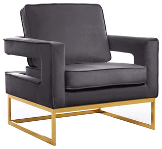 Noah Velvet Upholstered Accent Chair, Gray, Gold Base