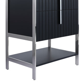 Serenity Bath Vanity, Black Matte, Chrome, Black Marble Stone Top, 1-Hole
