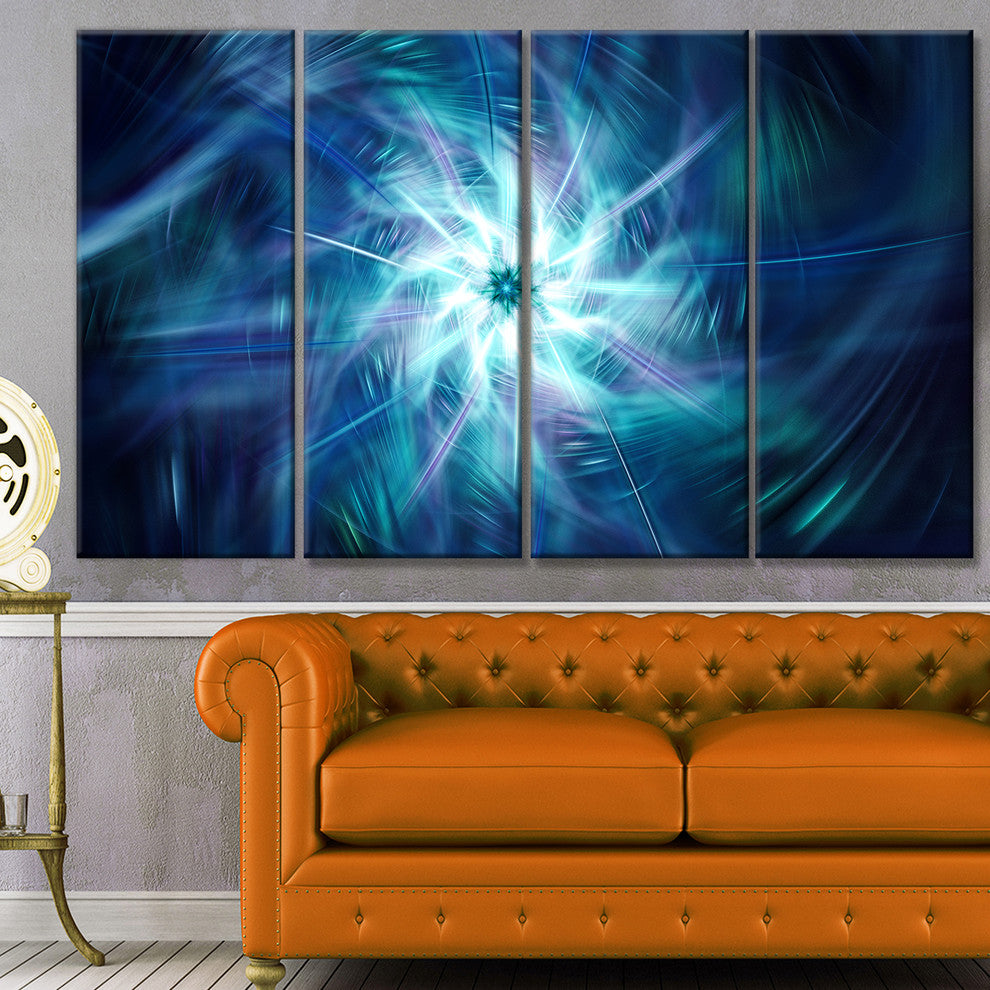 Splaying Bright Blue Fireworks, Floral Canvas Art Print, 48"x28", 4 Panels