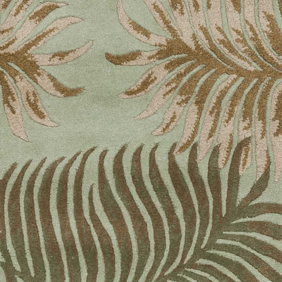 8' Aqua Blue Hand Tufted Tropical Leaves Indoor Runner Rug