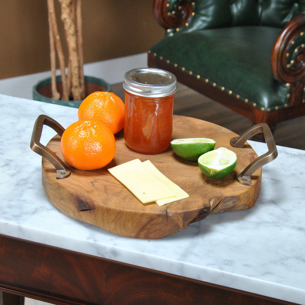 Teak Serving Platter "“ Brass Handles