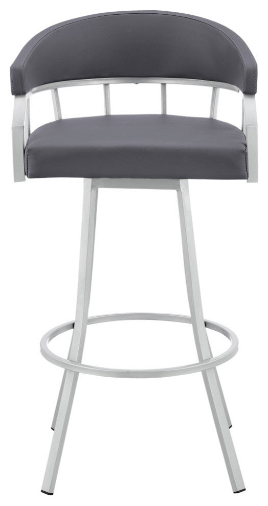 Palmdale Swivel Faux Leather Stool, Silver/Slate Gray, 30" Counter Height