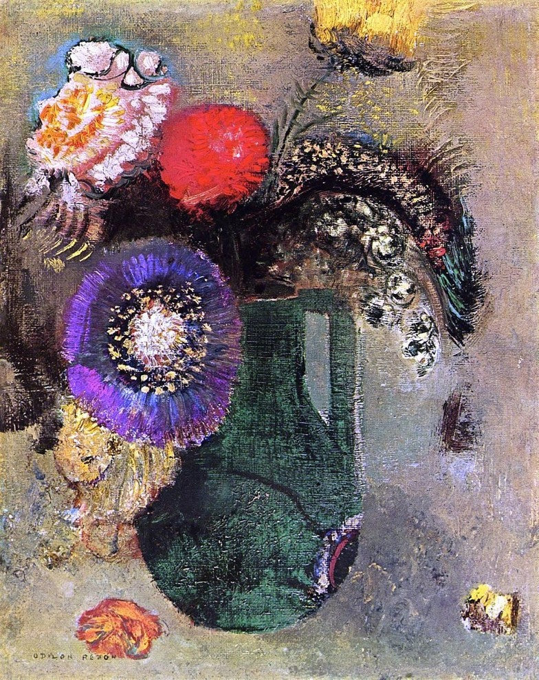 Odilon Redon Flowers in Green Vase With Handles Wall Decal Print