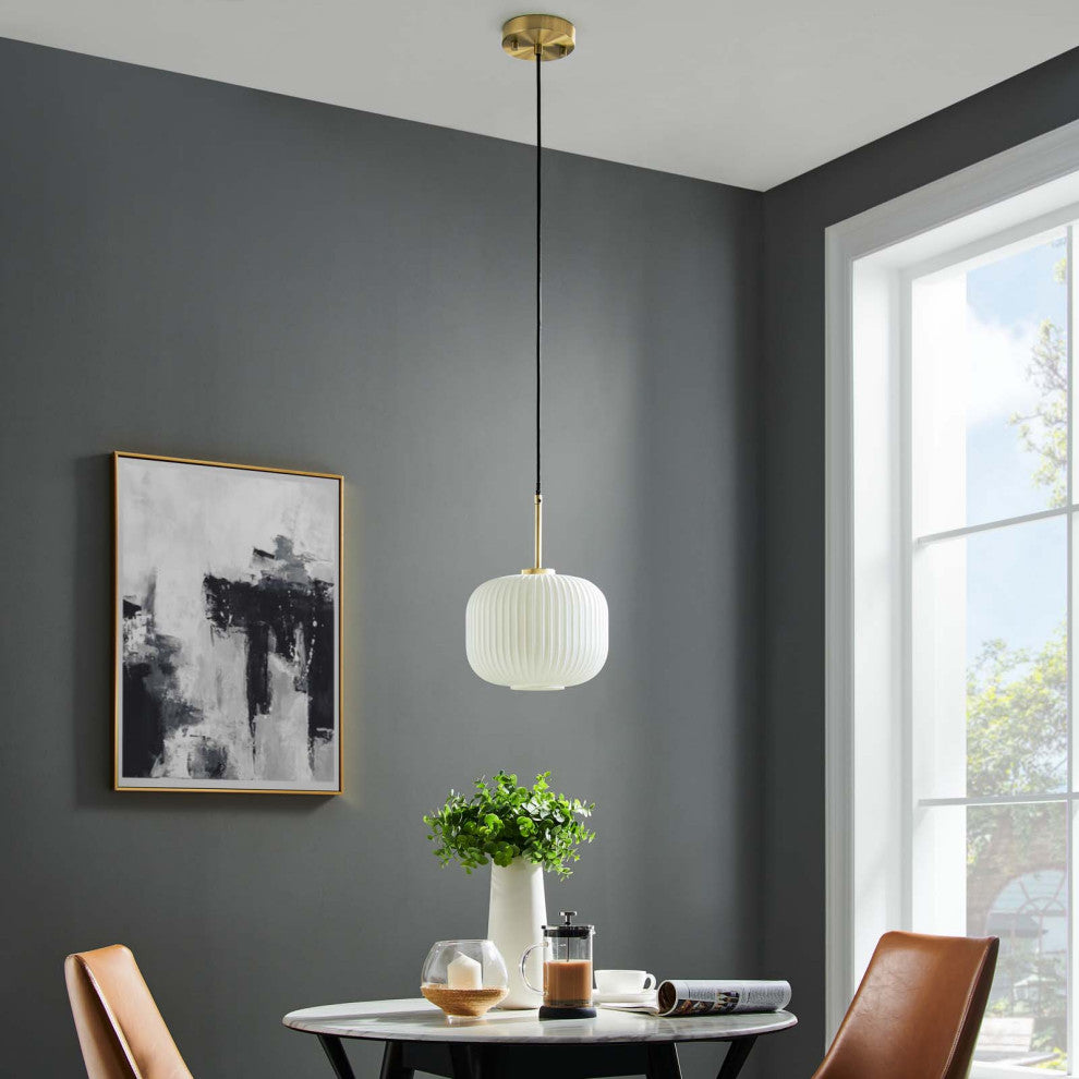 Reprise Glass Pendant Light, White Satin Brass