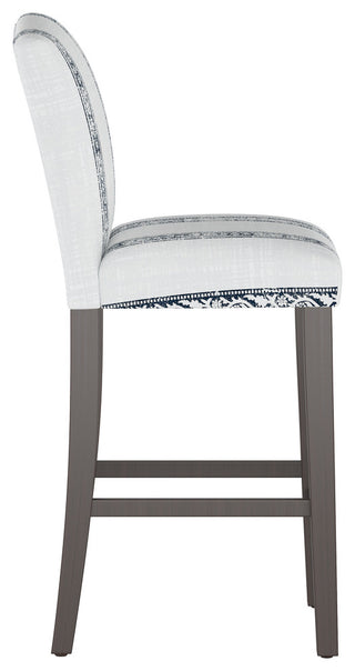 Janet Camel Back Bar Stool, Block Print Stripe Light Gray
