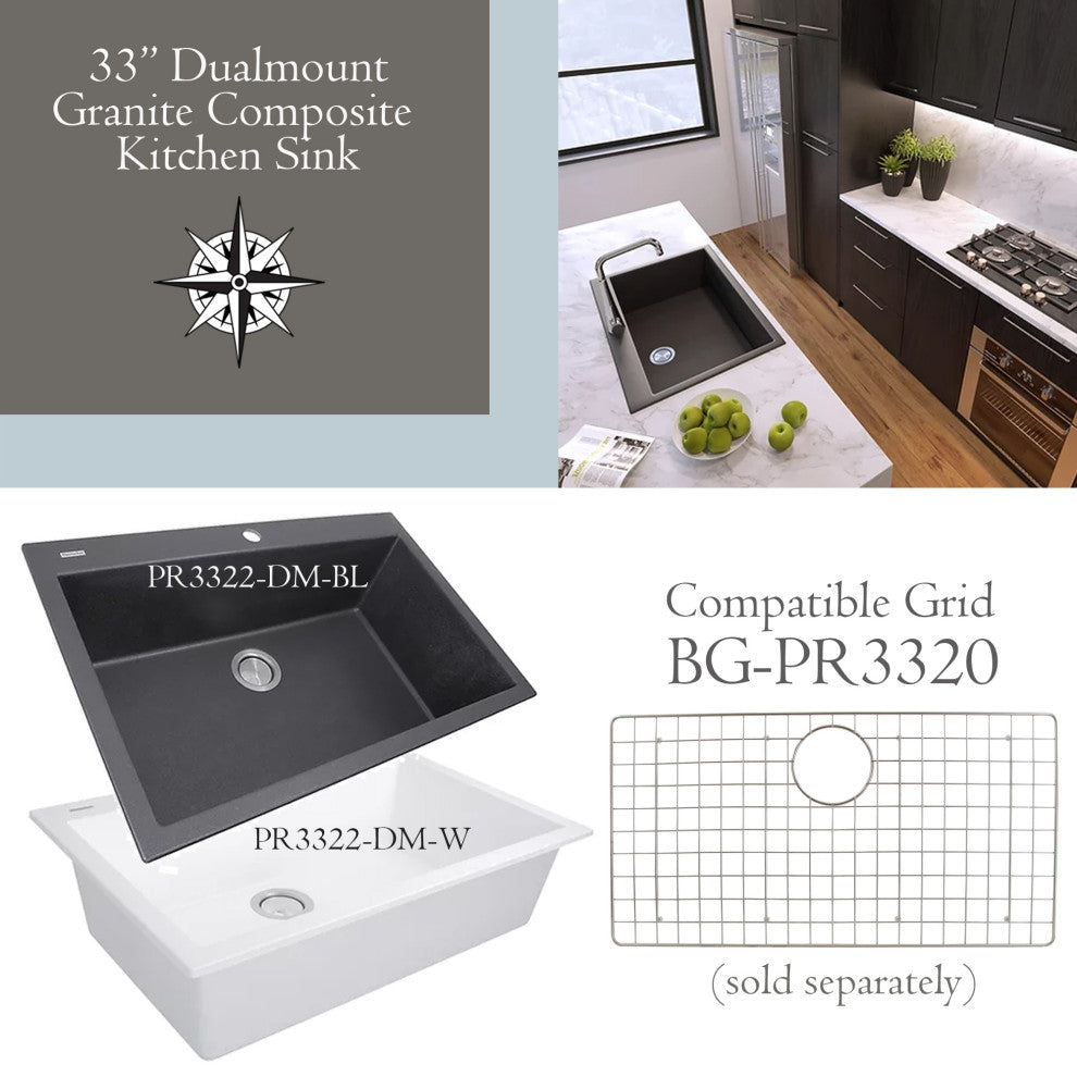 Nantucket Sinks 33" Dual Mount Granite Composite Sink, White