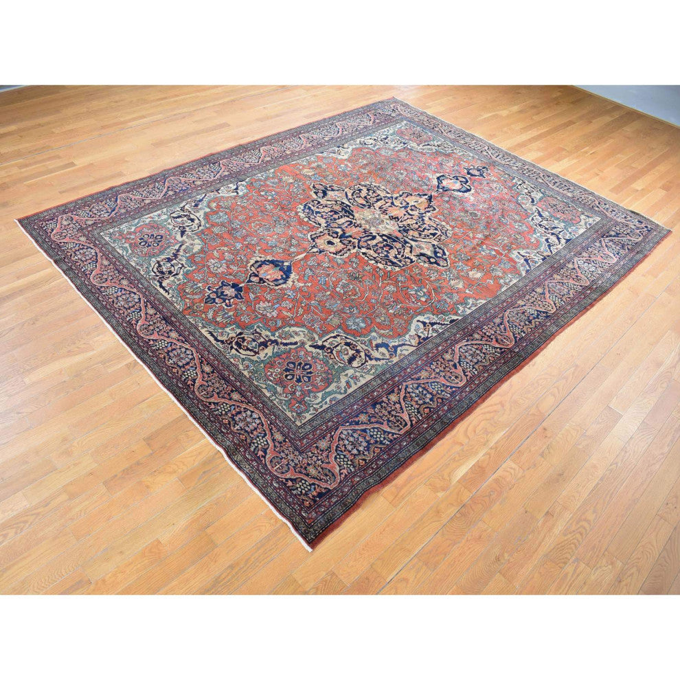 Barn Red Antique Persian Feraghan Sarouk Soft Wool Hand Knotted Rug 9'x12'