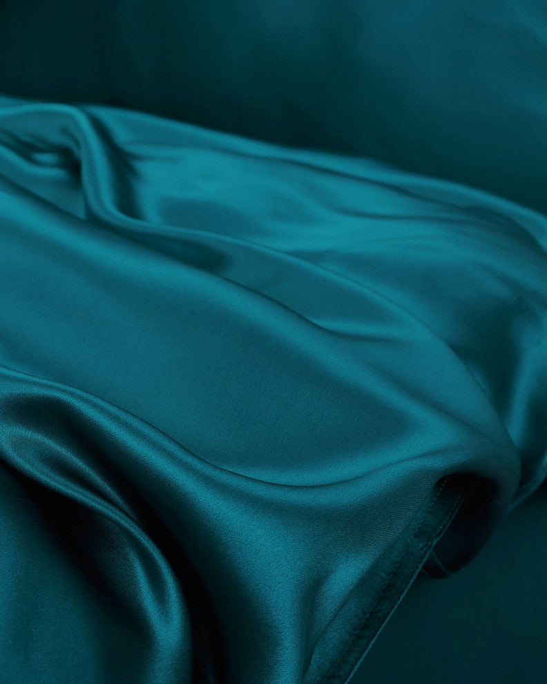 22MM 4PCS Mulberry Silk Bedding Set, Teal, Twin