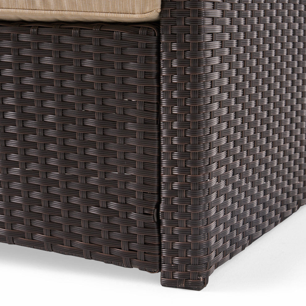 GDF Studio Amigo Outdoor 3-Seater Wicker Sofa With Beige Cushions, Dark Brown/Be