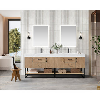 Bahia Bath Vanity, Oak, 84", Matte Black Hardware, Double, Freestanding