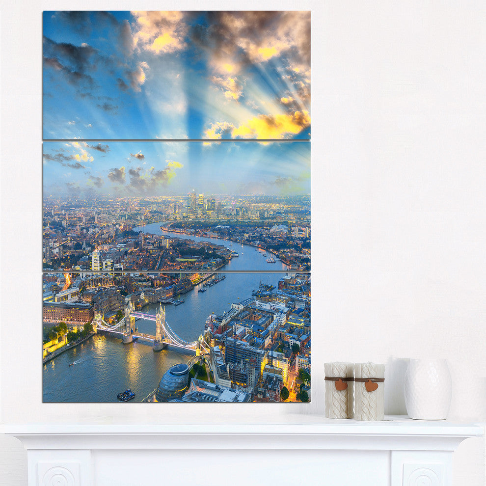 "Tower Bridge Area and City Light" Photo Metal Wall Art, 3 Panels, 28"x36"