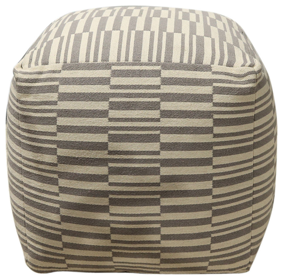 White Machine Woven Morningside Pouf, 18" Cube