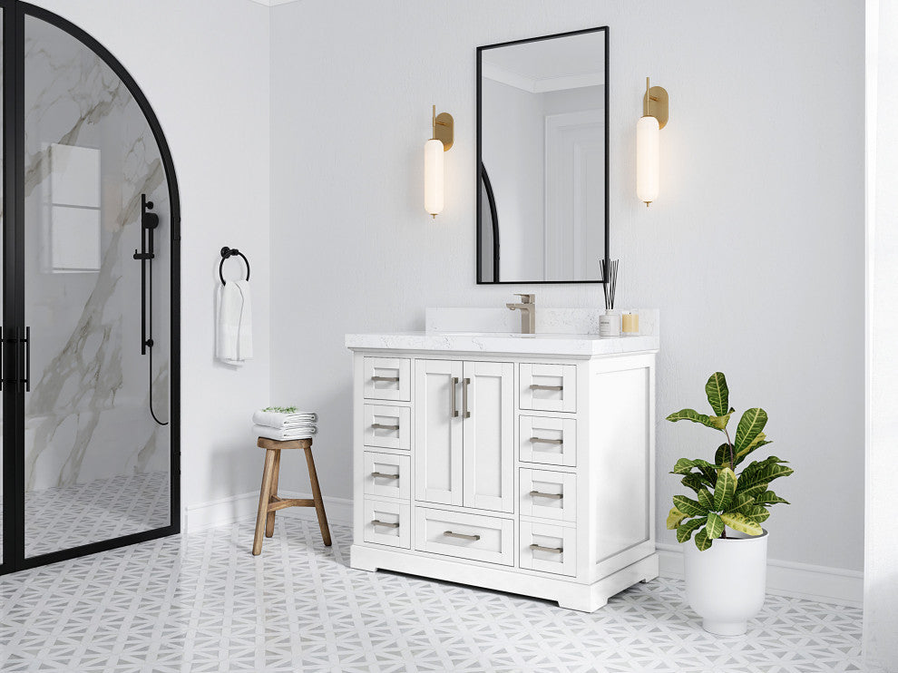 Boston 42 Single Sink Bath Vanity in White 2" Empira Quartz