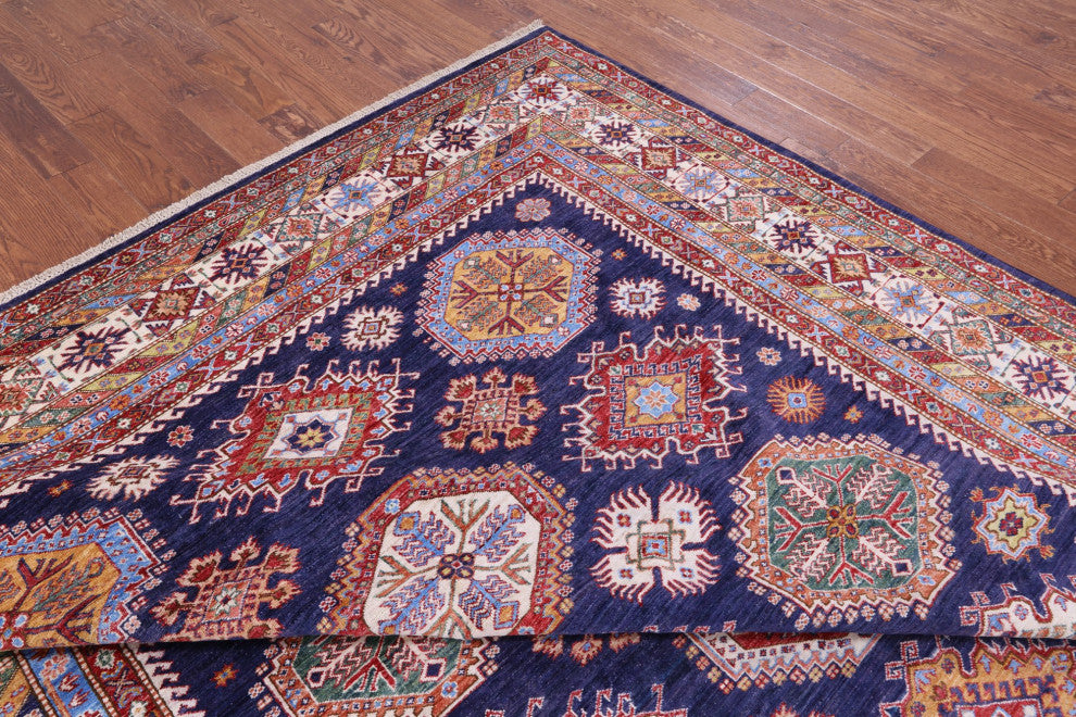 Super Kazak Geometric Handmade Wool Rug 9' 5" X 12' 9" Q9522