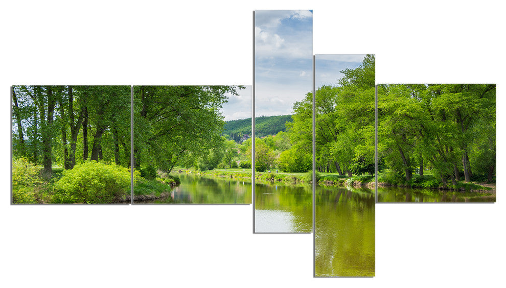 Beautiful Summer with Green Grass, Landscape Canvas Art, 60"x32", 5 panels