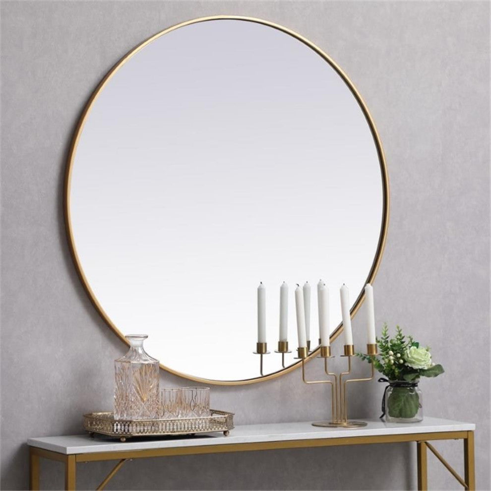 Elegant Decor Eternity 39" Round Mid Century Metal Frame Mirror in Brass