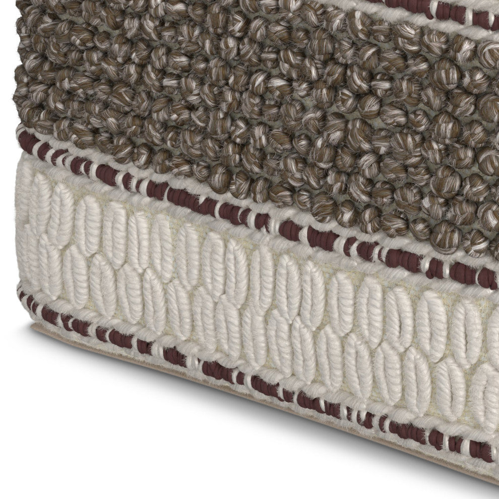 Grady Square Pouf, Earth Tone Brown Handloom Woven