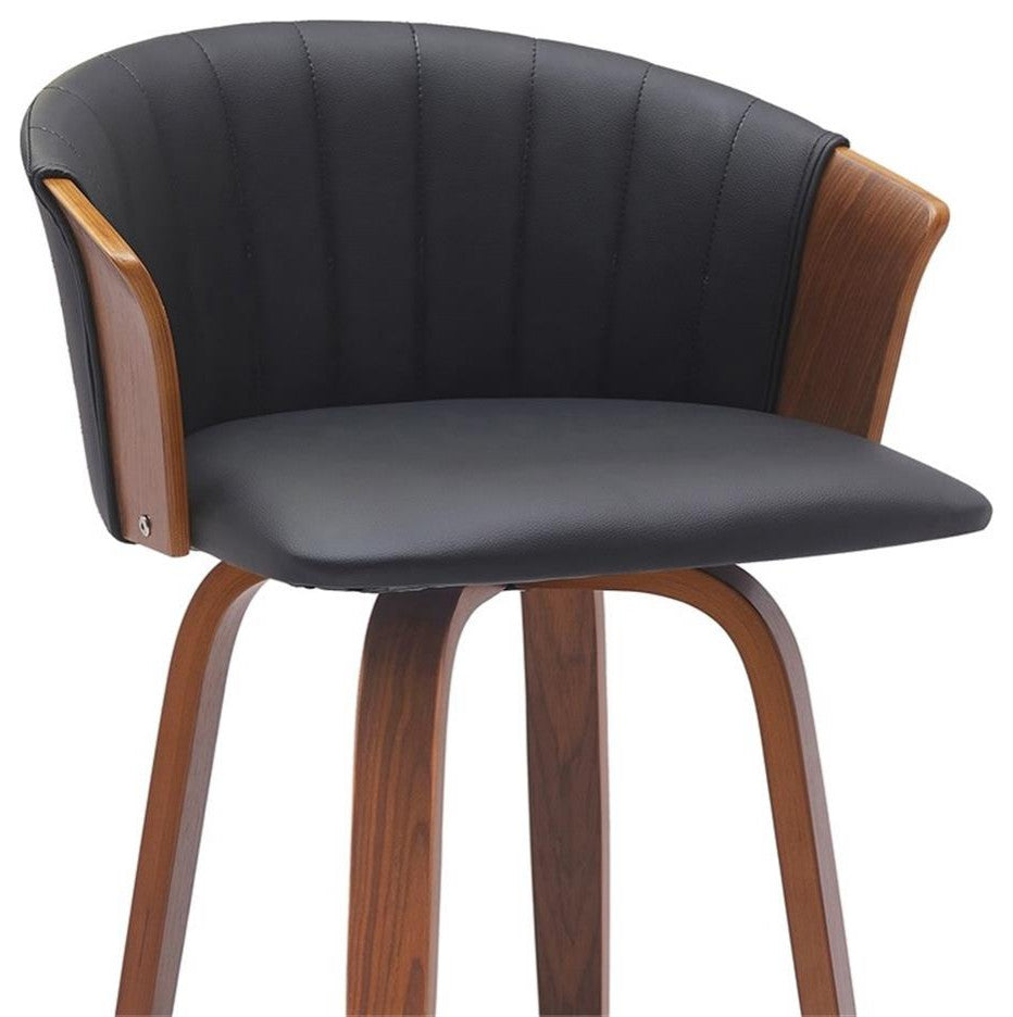 Armen Living Diana 26" Swivel Wood & Faux Leather Counter Stool in Walnut/Black