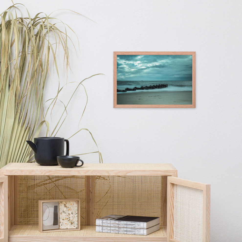 Blue Morning at Rehoboth Coastal Landscape Framed Photo Paper Wall Art Prints, Red Oak, 12" X 18"